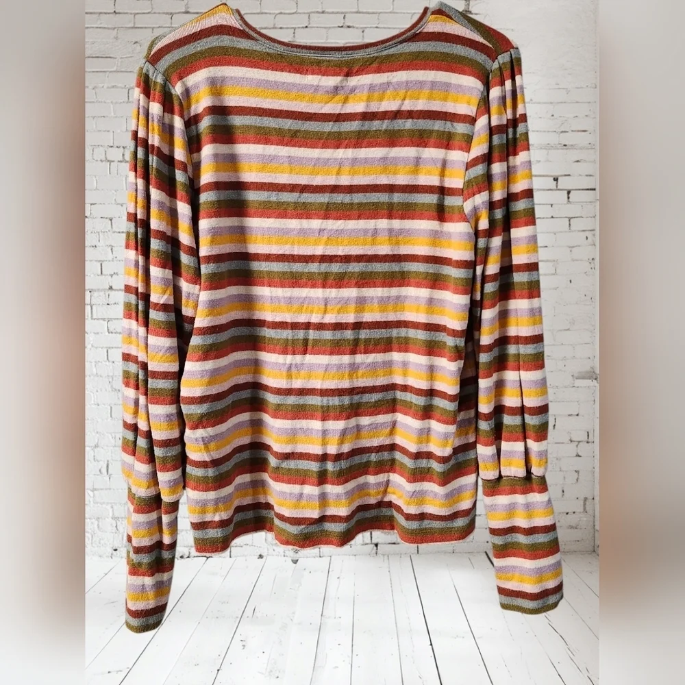 Madewell Striped Puff Sleeve Scoop Neck Knit Top Sz XL